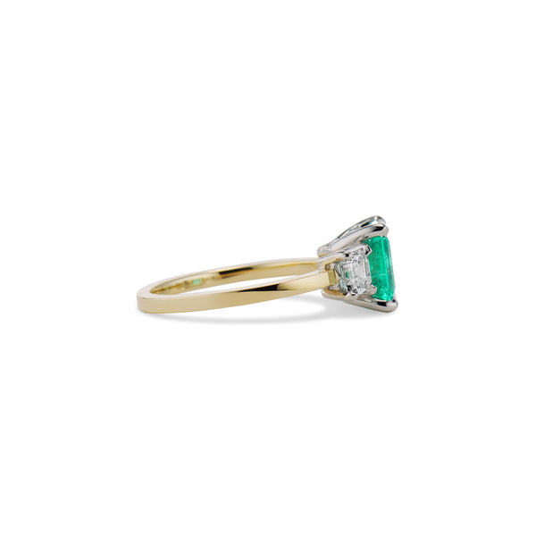 1.50 Carat Emerald and Asscher Cut Diamond Simone Ring