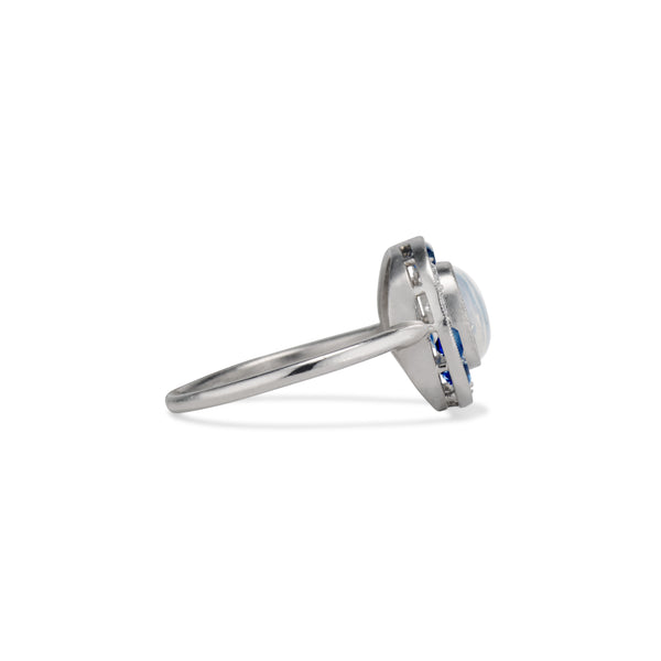 MoonStone Cabochon Sapphire and Diamond Halo Ring