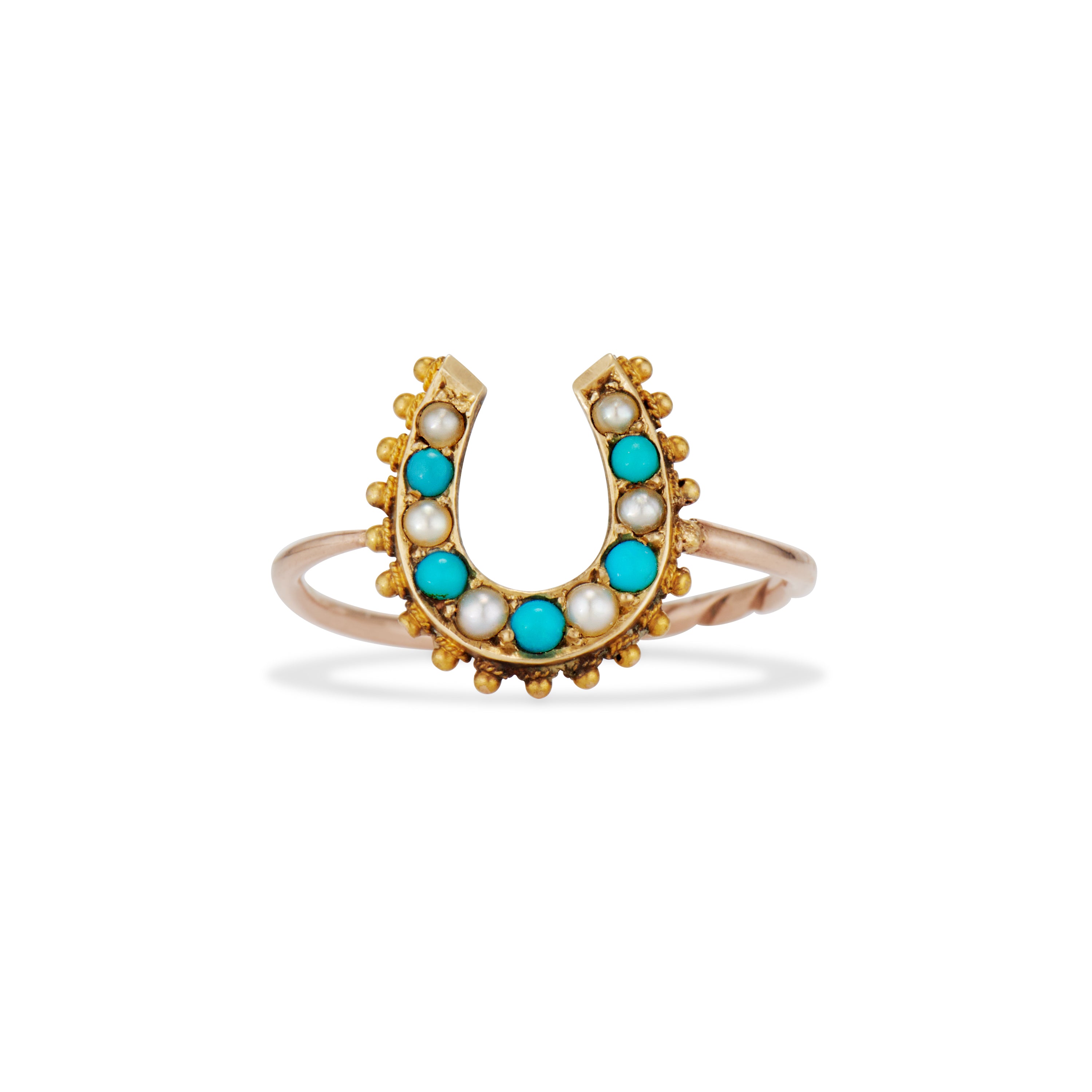 Pearl and Turquoise Horseshoe Ring