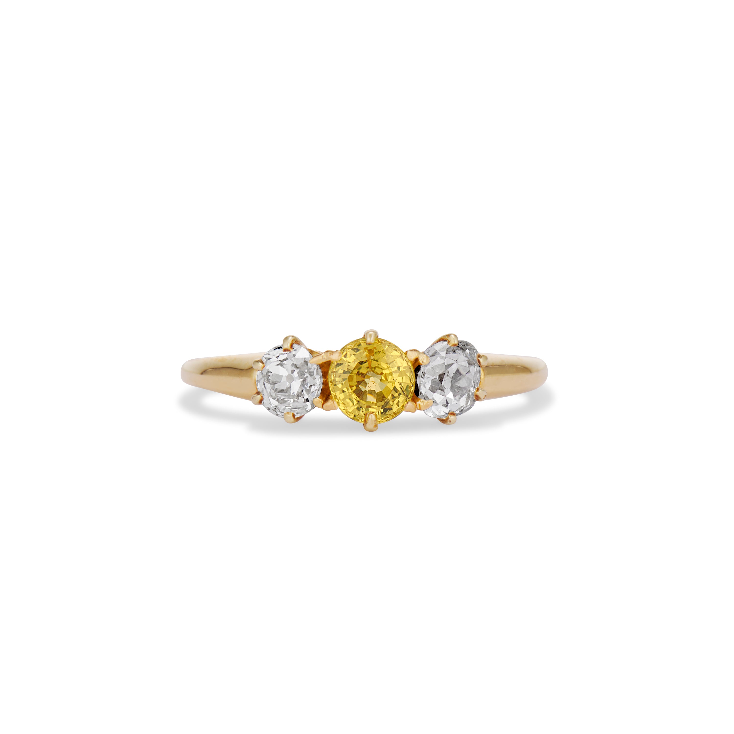Yellow Sapphire and Old Mine Cut Diamond Three Stone Ring – Ashley