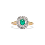 Old Mine Cut Diamond Double Halo Emerald Cabochon Ring