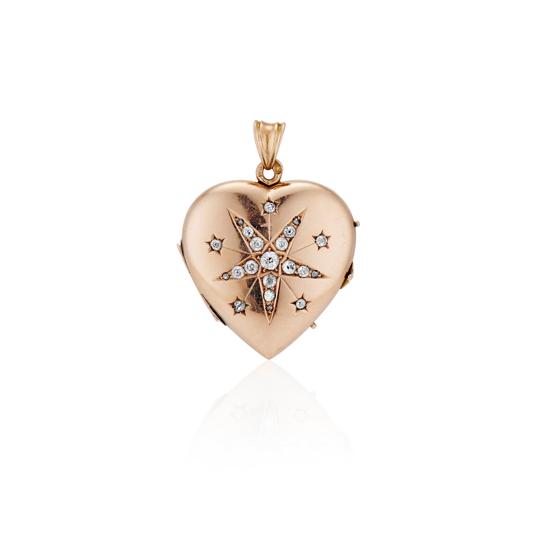 Russian Old Mine and Rose Cut Diamond Starburst Heart Locket