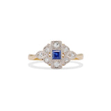 Carré Sapphire and Single Cut Diamond Halo Wreath Ring