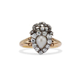 Victorian Pearl Drop and Diamond Bow Ring