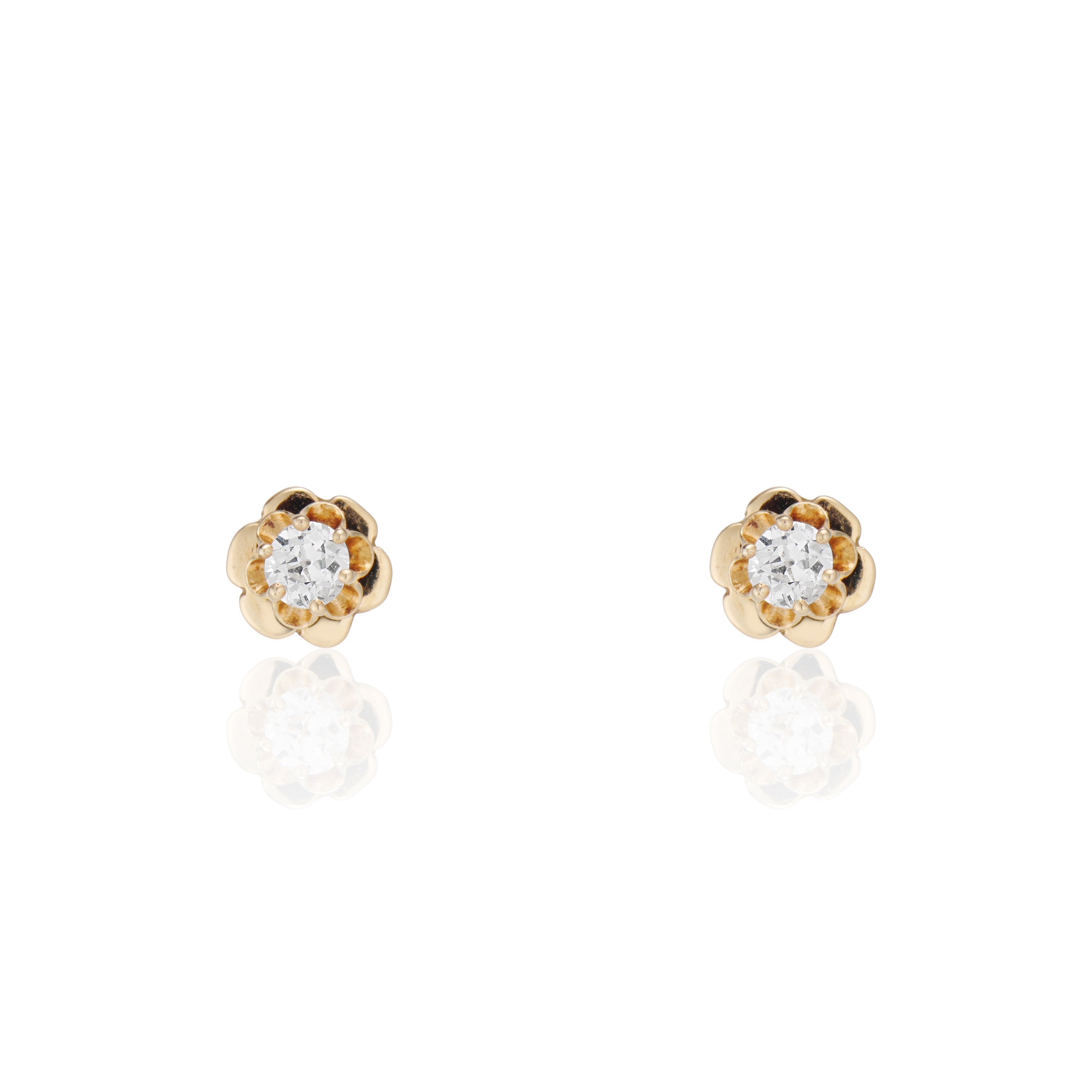 Genuine newest 2mm earth-mined diamond buttercup studs earrings in 10k gold (no backs)