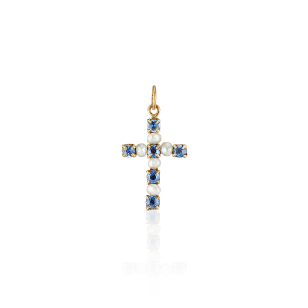 Sapphire and Seed Pearl Cross