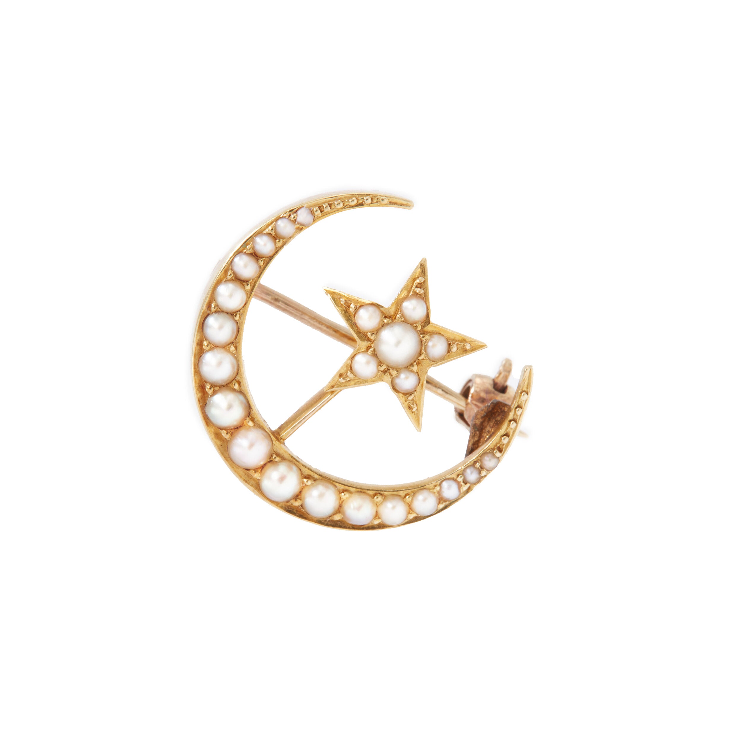 Old Mine-cut Diamond Star and Crescent New Moon Brooch