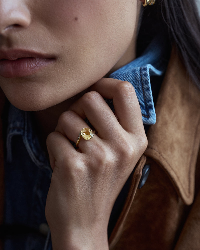 Old Mine Cut Citrine Serra Ring