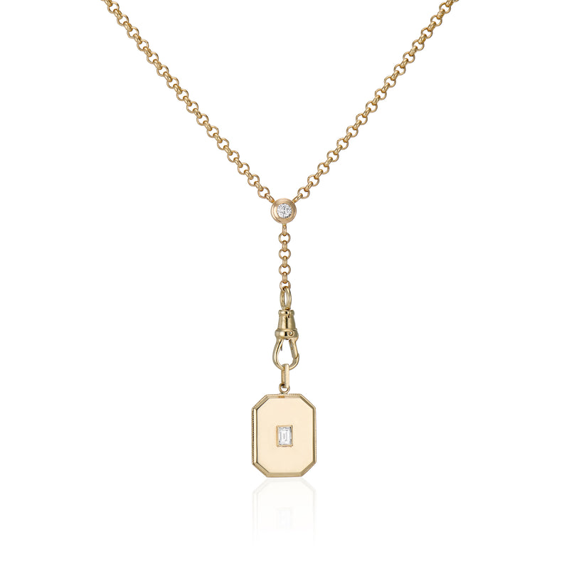 Large Gold Diamond Baguette Cut Bezel Charm and Old European Cut Diamond Double Bezel Arin Chain