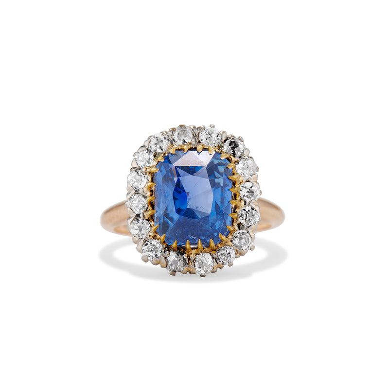4.63 Carat Sapphire and Diamond Halo Ring