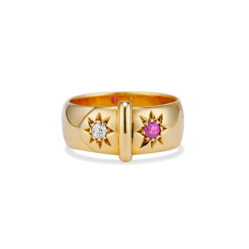 Ruby and Diamond Star Buckle Ring
