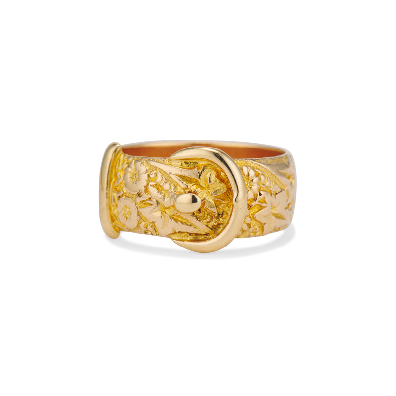 Engraved Floral Wide Buckle Ring
