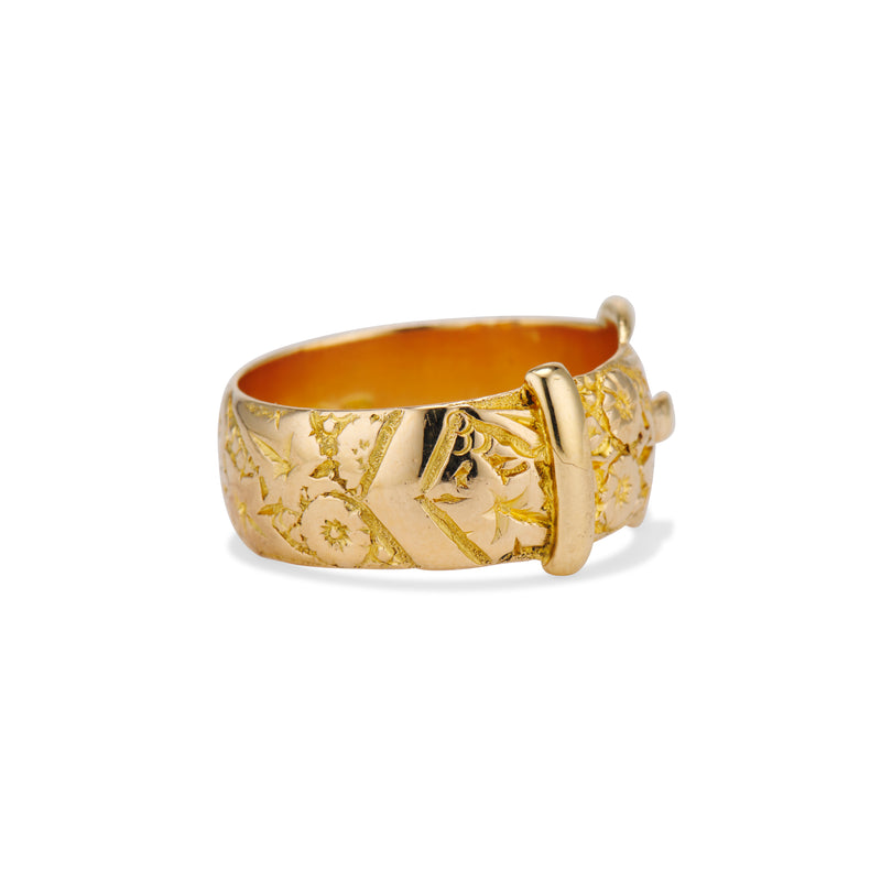 Engraved Floral Wide Buckle Ring