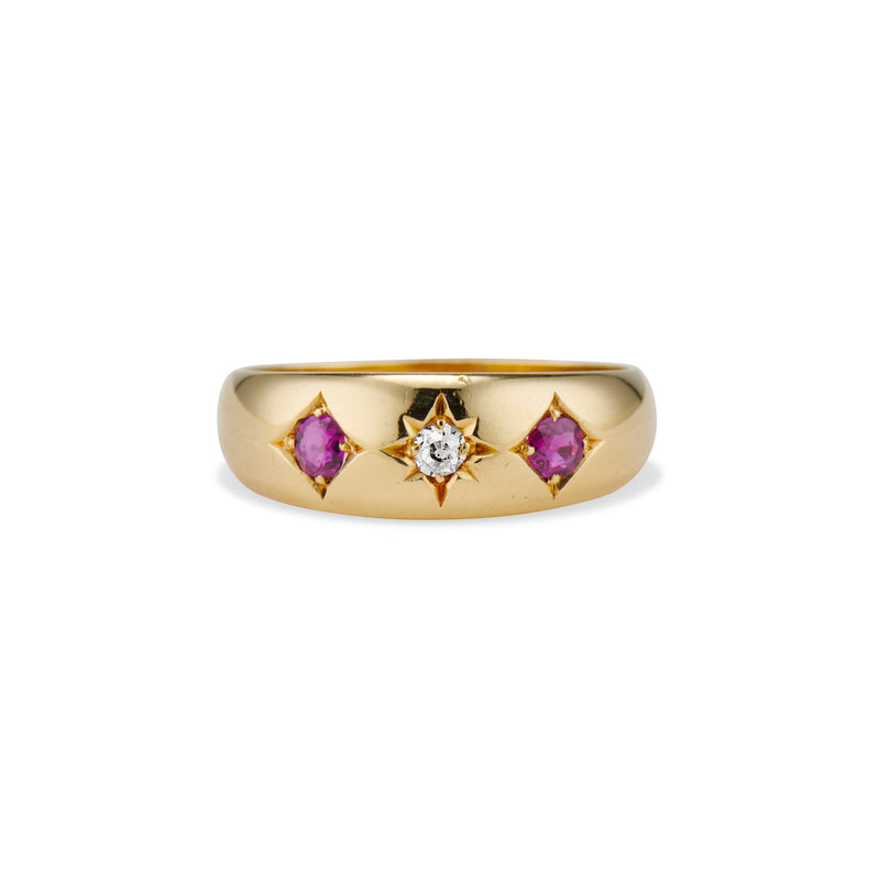 Ruby and Diamond Star Domed Gypsy Star Ring
