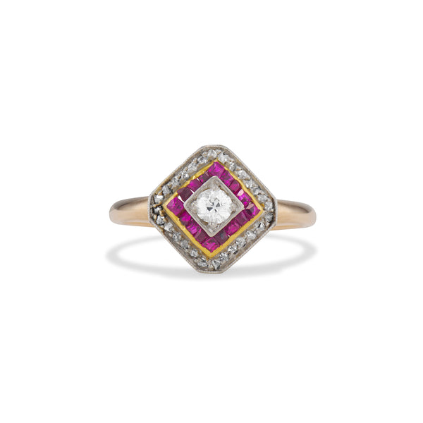 Deco Diamond and Ruby Ring