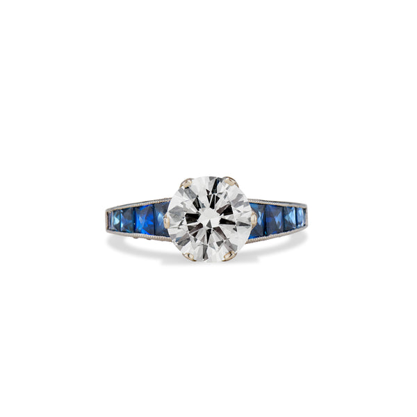 French Cut Sapphire and Diamond Engagement Ring