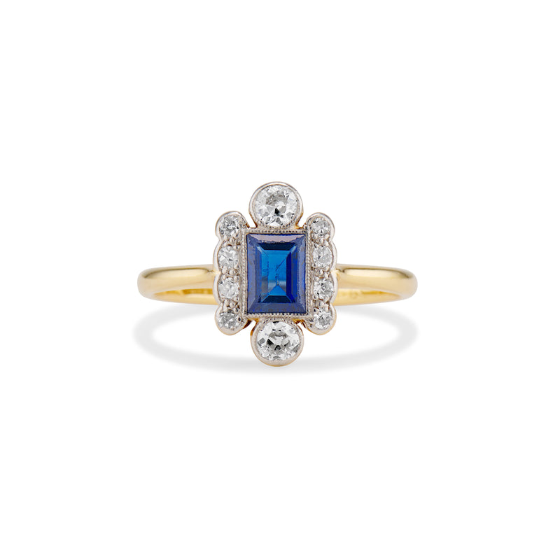 Sapphire Baguette Diamond Halo Ring