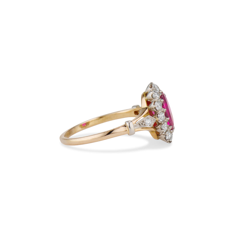 Elongated Ruby Diamond Cluster Ring