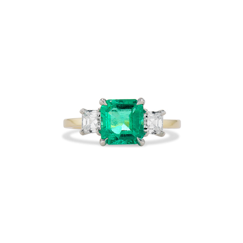 1.50 Carat Emerald and Asscher Cut Diamond Simone Ring