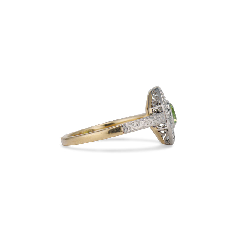 Deco Demantoid Diamond Halo Ring