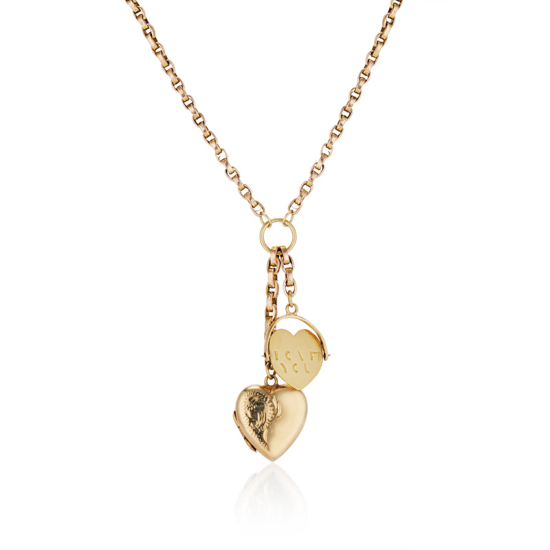 Vintage "I Love You" Heart Spinner Charm and Locket Necklace