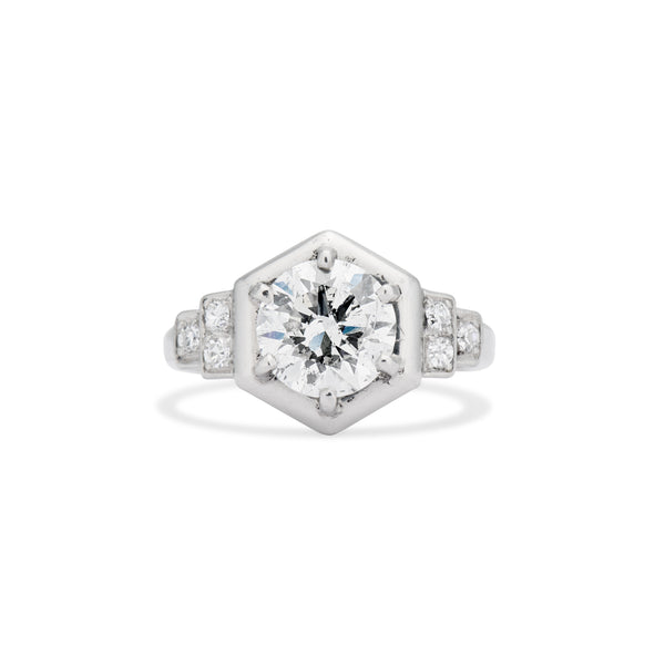 Mid Century Hexagon Diamond Engagement Ring