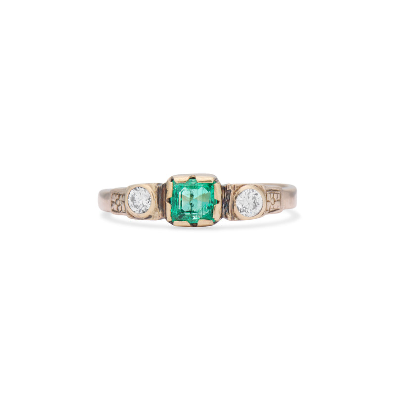 Emerald and Diamond Petite Flower Ring