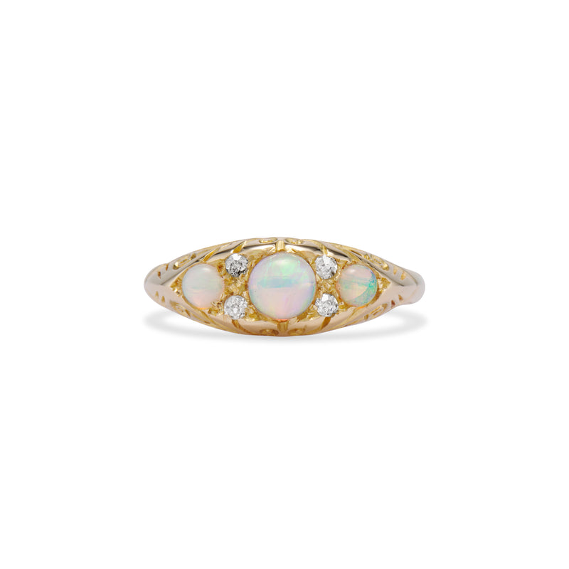 Opal and Old Mine Diamond Half Hoop Ring