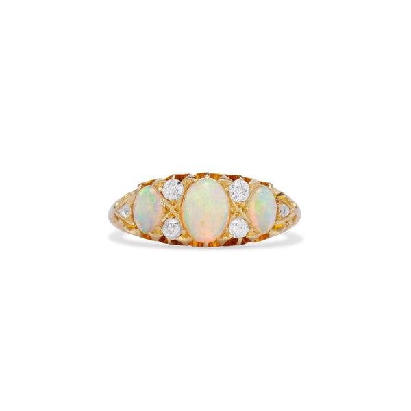 Victorian Opal and Diamond Scroll Half Hoop Ring