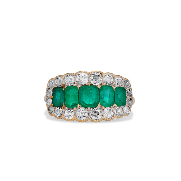 Emerald and Diamond Cluster Ring