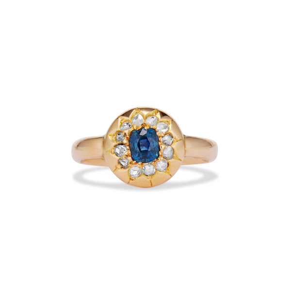 Sapphire and Diamond Cluster Ring