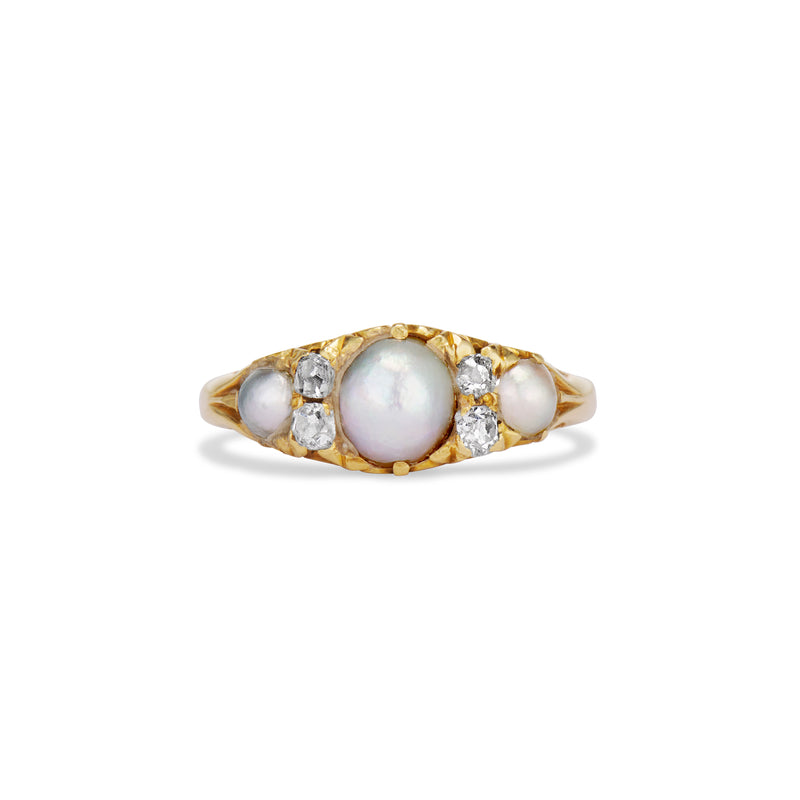 Victorian Pearl and Diamond Half Hoop Ring