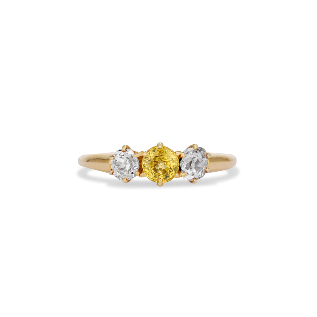 Yellow Sapphire and Old Mine Cut Diamond Three Stone Ring – Ashley