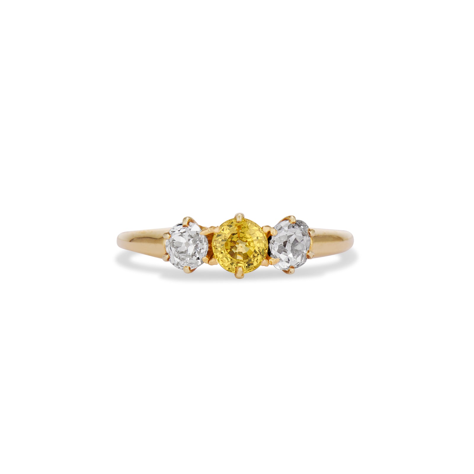 Yellow Sapphire and Old Mine Cut Diamond Three Stone Ring – Ashley