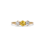 Yellow Sapphire and Old Mine Cut Diamond Three Stone Ring