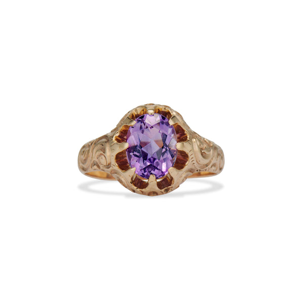 Carved Midcentury Amethyst Solitaire