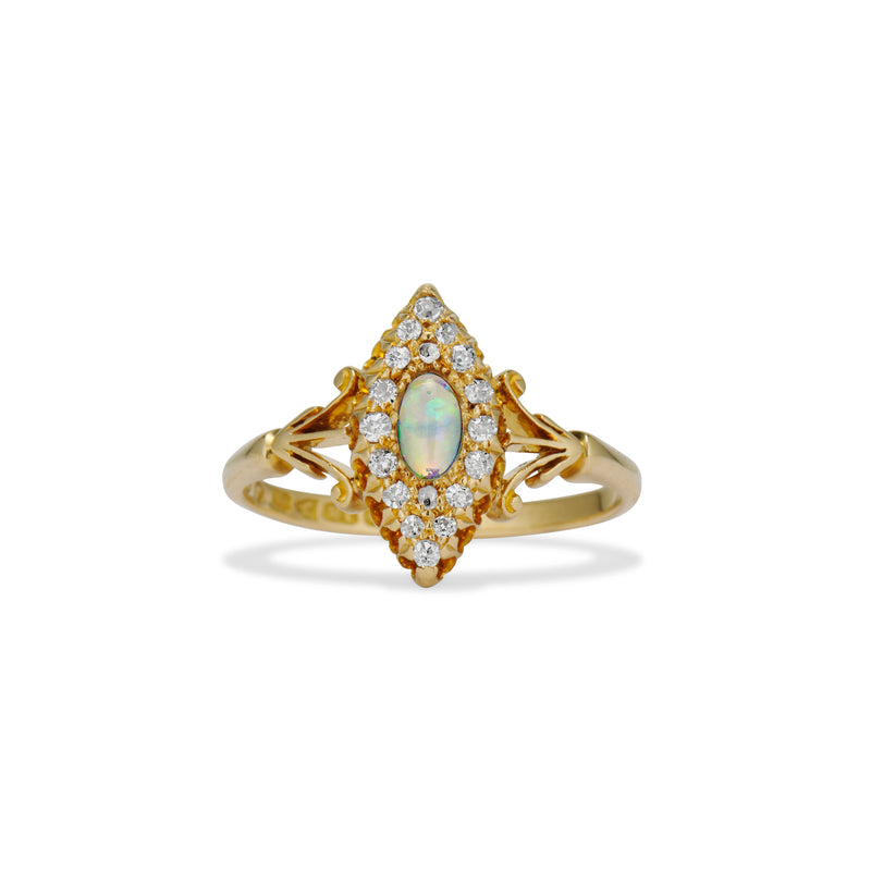 1909 Opal and Diamond Navette Ring