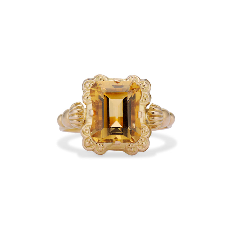 Midcentury Emerald Cut Citrine Picture Frame Ring