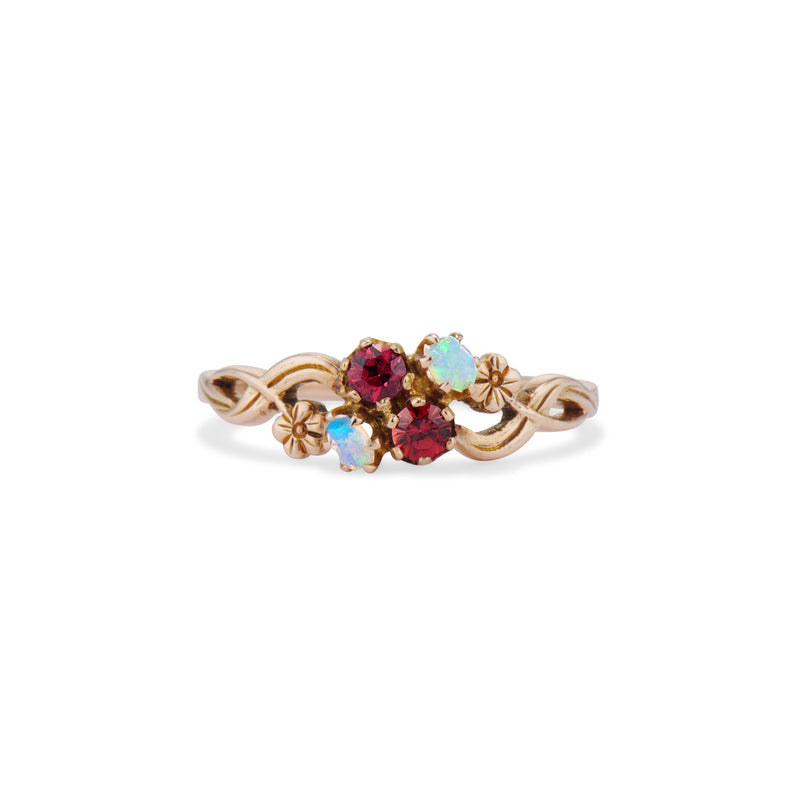 Garnet and Opal Flower Ring