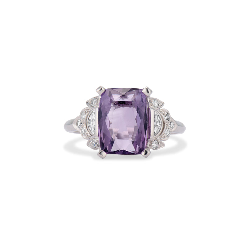 Retro Platinum, Iridium, and Diamond Amethyst Ring