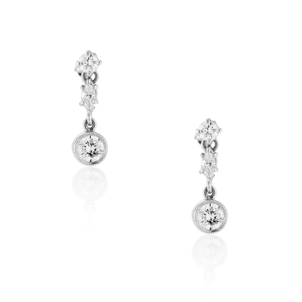 Estate Mixed Cut Diamond Dangling Earrings