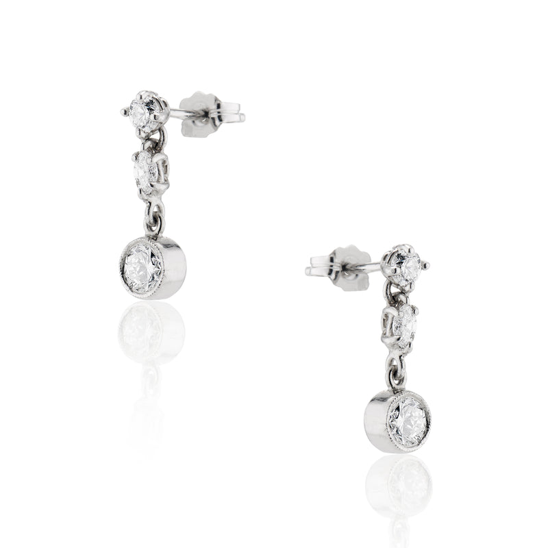 Estate Mixed Cut Diamond Dangling Earrings