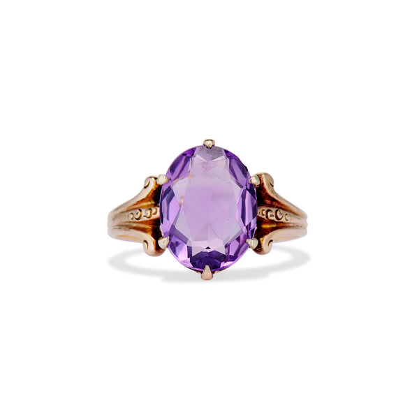 Midcentury Oval Amethyst Solitaire Ring