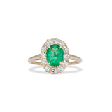 Midcentury Emerald and Diamond Cluster Ring