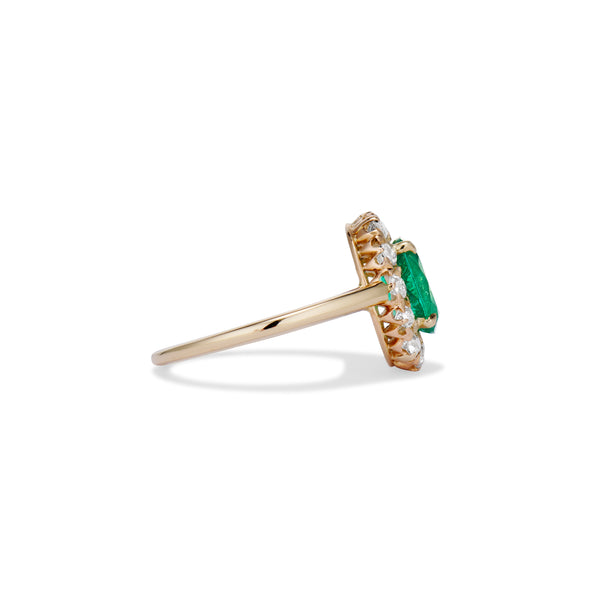 Midcentury Emerald and Diamond Cluster Ring