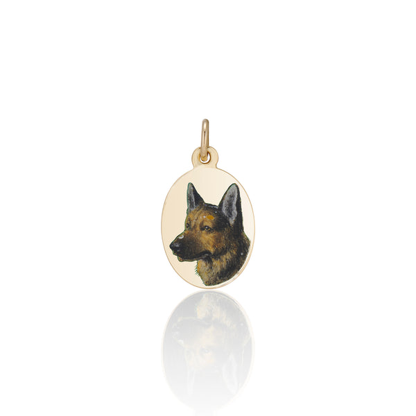 Victorian Champleve Enamel German Shepherd Pendent