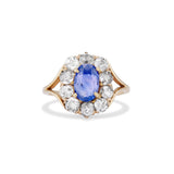 Edwardian Blue Sapphire and Diamond Halo Split Shank Ring