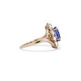 Edwardian Blue Sapphire and Diamond Halo Split Shank Ring