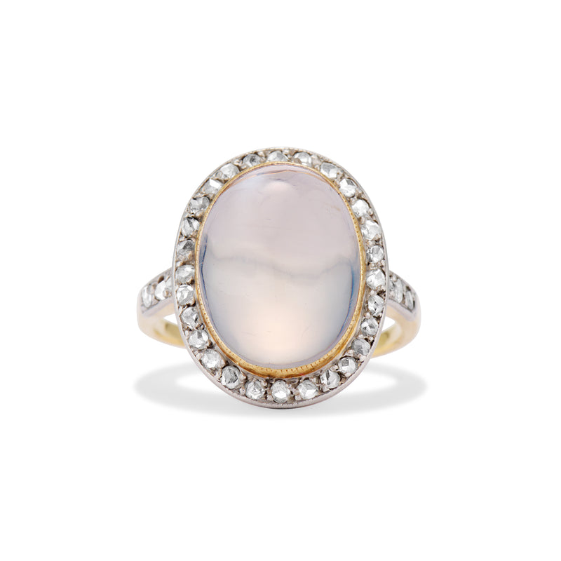 Edwardian Moonstone Cabochon and Diamond Cocktail Ring