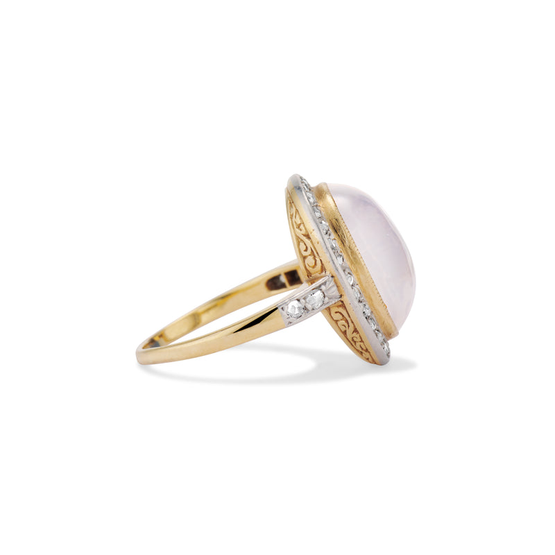 Edwardian Moonstone Cabochon and Diamond Cocktail Ring